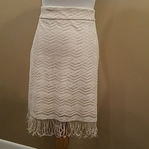 White lace fringe midi skirt